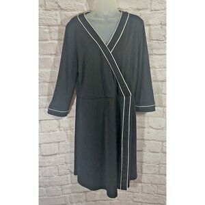 Talbots Dress Womens XL Black White Trim Career Wear‎ Work Faux Wrap Stretch